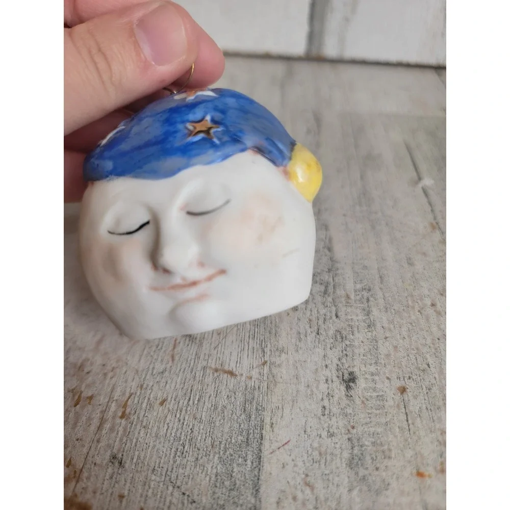 Vintage salamander reversible moon bell ornament Xmas porcelain star